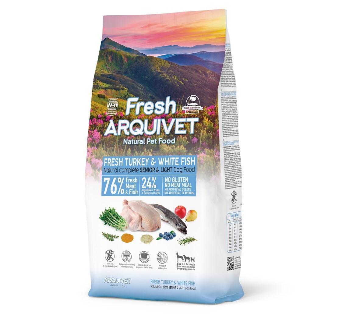 ARQUIVET Fresh Senior & Light - kalkun og hvid fisk tørfoder til hund - 10 kg billede