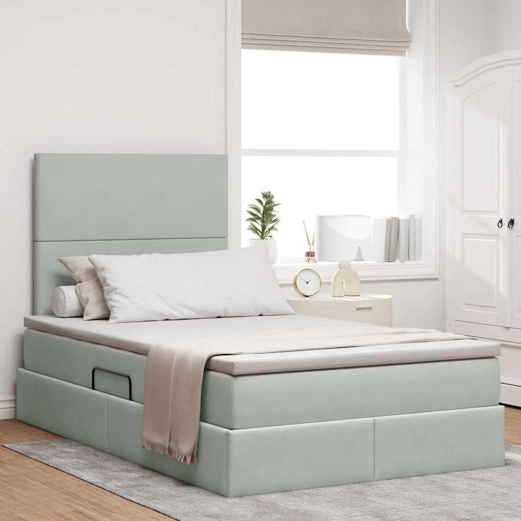 Seng med opbevaring og LED med LED Lysegrå 120 x 190 cm Fløjl billede