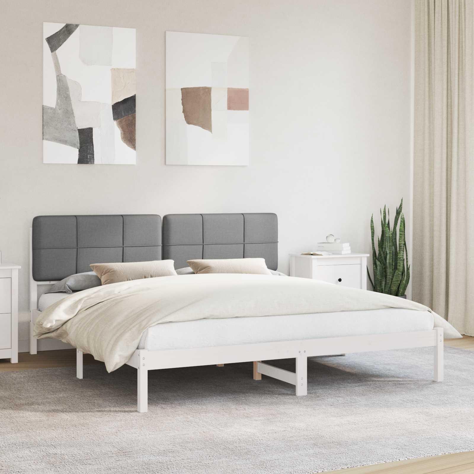 Sengestel med polstret hovedgavl - mørkegrå, 200 x 200 cm