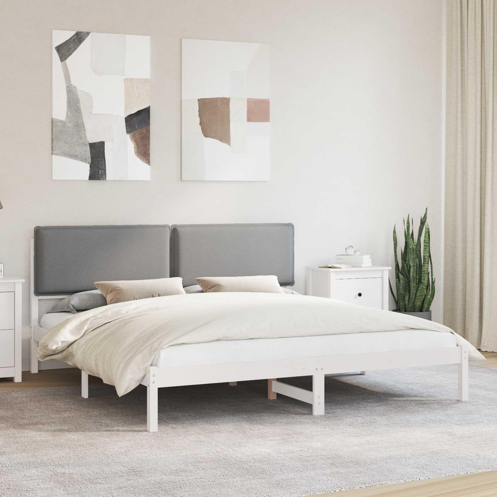 Sengestel med polstret hovedgavl - lysegrå, 200 x 200 cm
