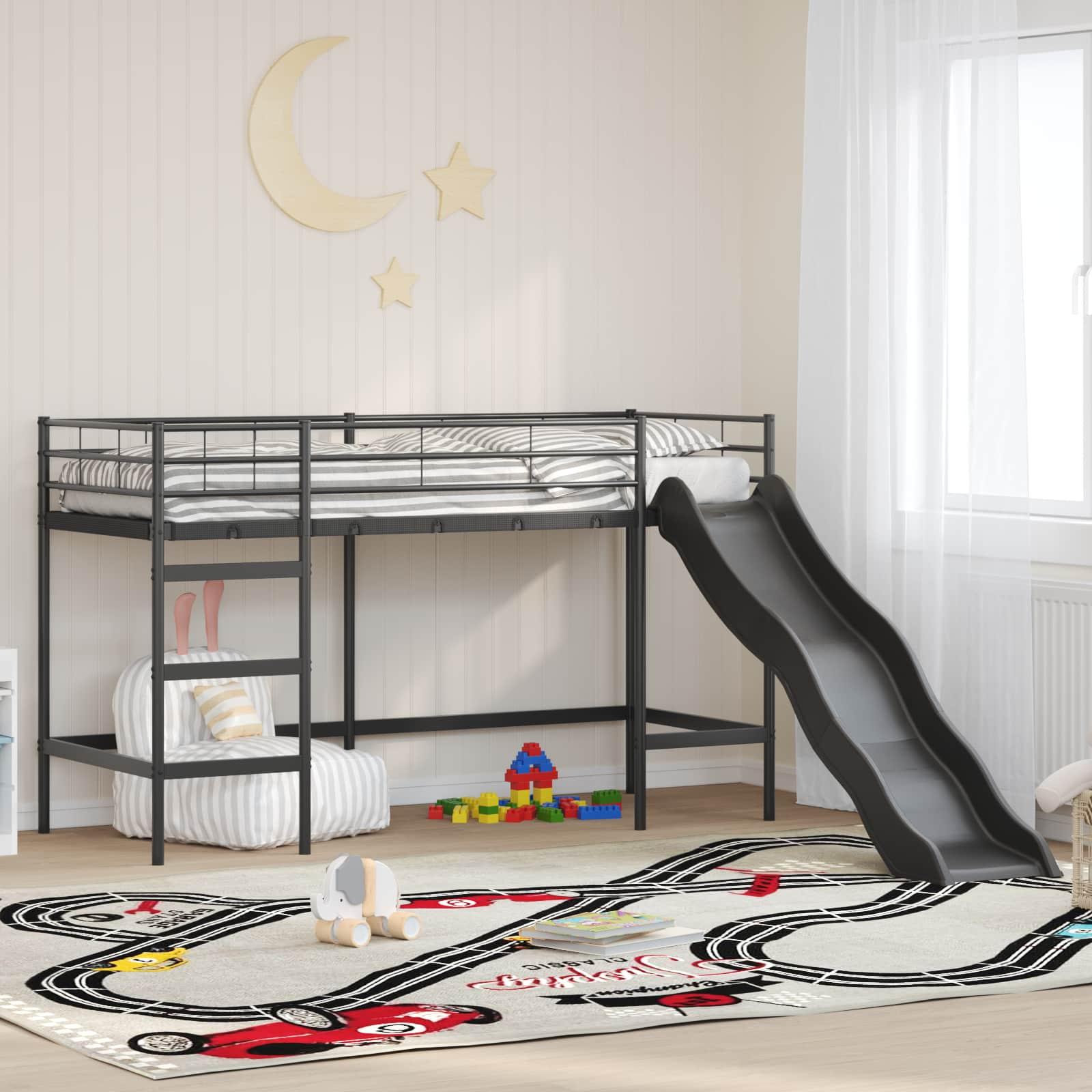 Kids'loftseng med rutsjebane Sort og Anthracit 74,5 x 190 cm billede