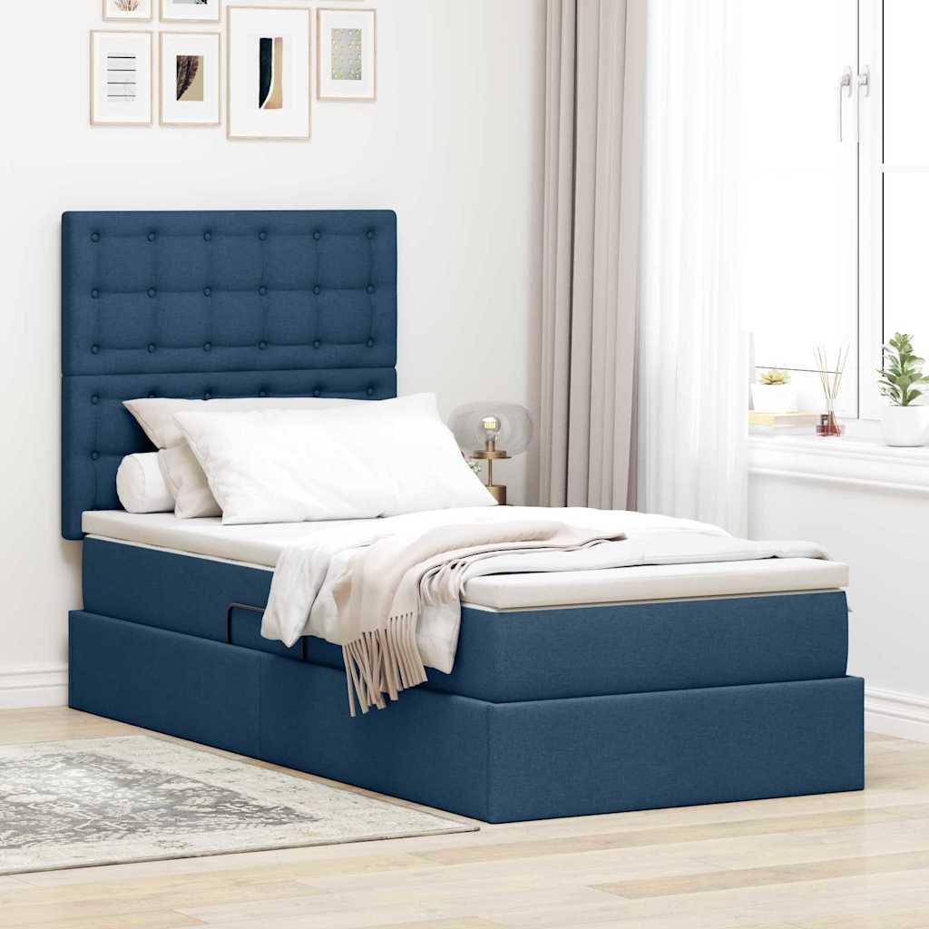 Seng med opbevaring og LED med madras Blå 90 x 200 cm Polyester billede