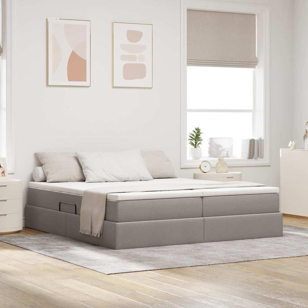 Seng med opbevaring og madras Gråbrun 200 x 200 cm Polyester billede