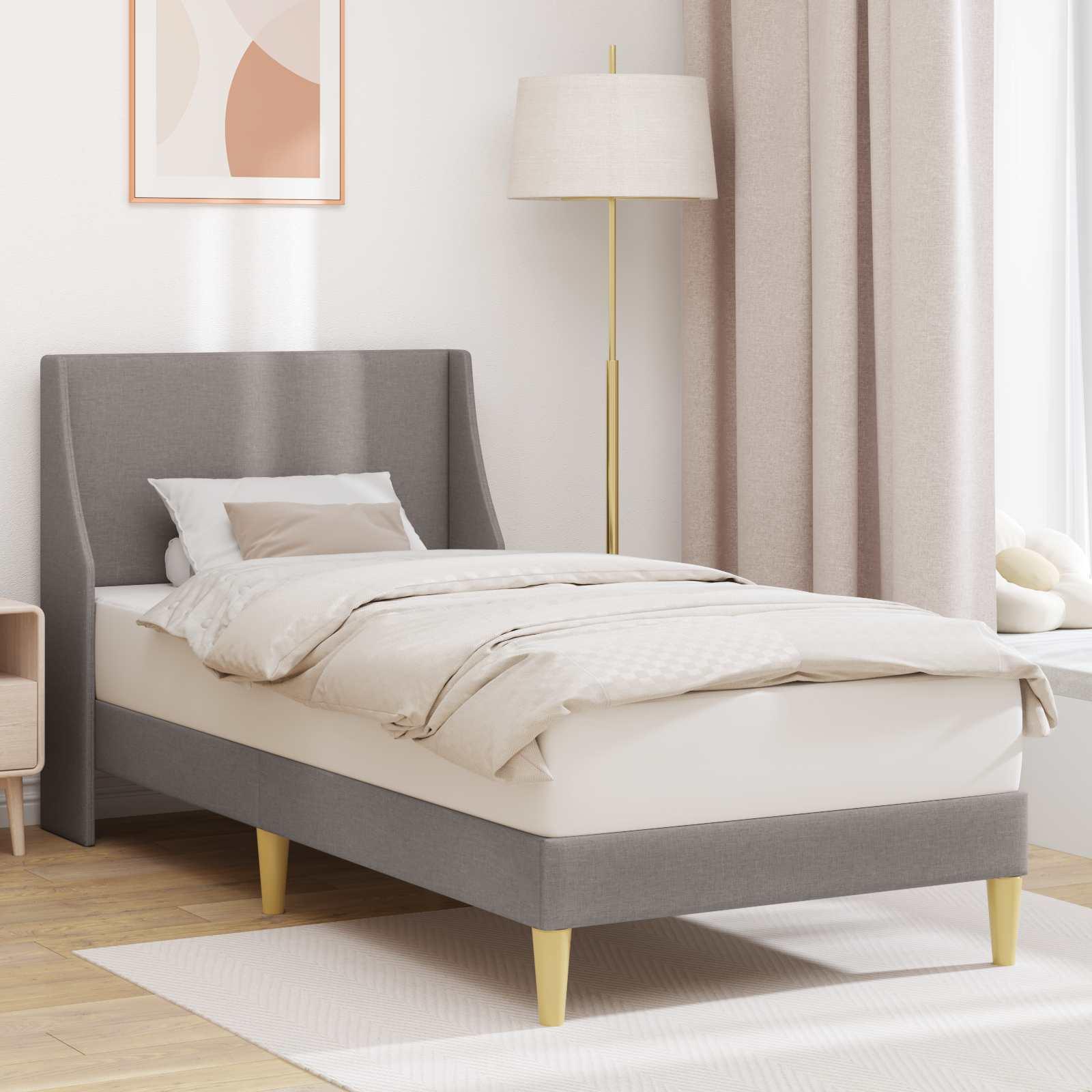Sengestel med hovedgærde Gråbrun 90 x 200 cm Stof billede
