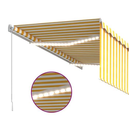 Markise m. gardin + LED 3x2,5 m manuel betjening gul og hvid