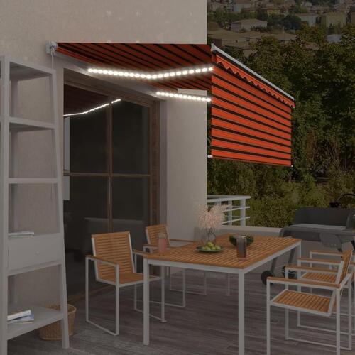 Markise m. gardin + LED 3x2,5 m manuel betjening orange og brun