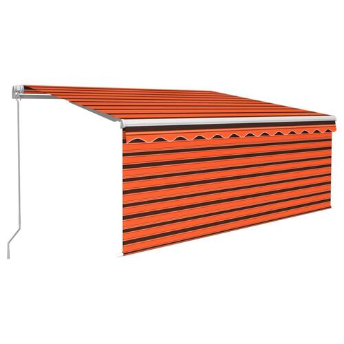 Markise m. gardin + LED 3x2,5 m manuel betjening orange og brun