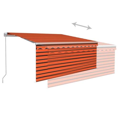 Markise m. gardin + LED 3x2,5 m manuel betjening orange og brun