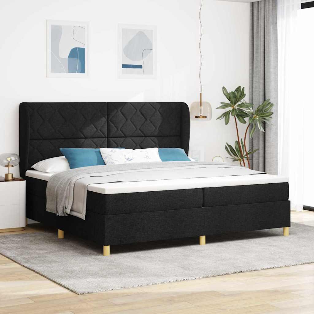 Boks-madras seng med madras Mørkegrå 90x190 cm Stof Sort Stof billede