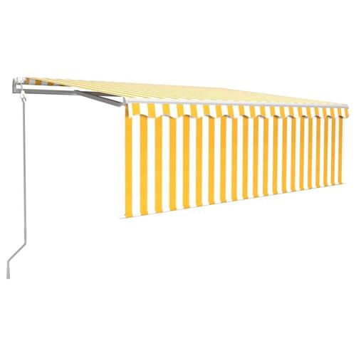 Markise m. gardin+LED+vindsensor 4x3 m automatisk gul og hvid