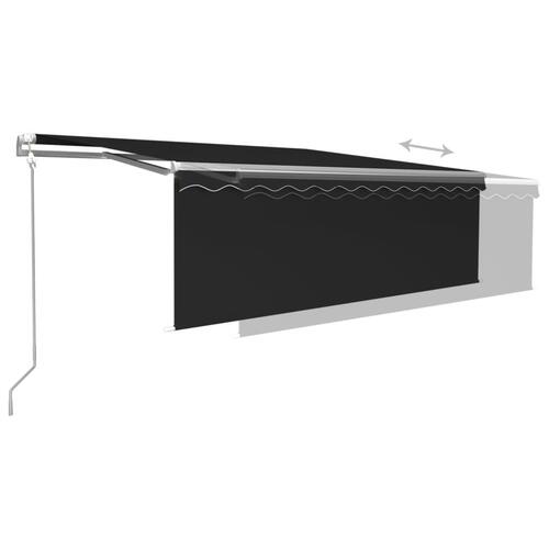 Markise m. gardin+LED+vindsensor 4x3 m automatisk antracitgrå