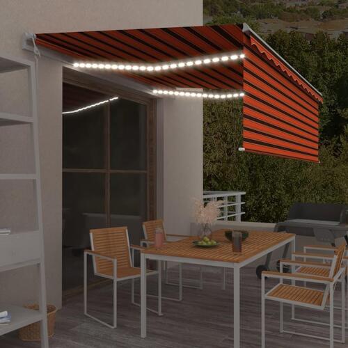 Markise m. gardin+LED+vindsensor 4x3 m automatisk orange/brun