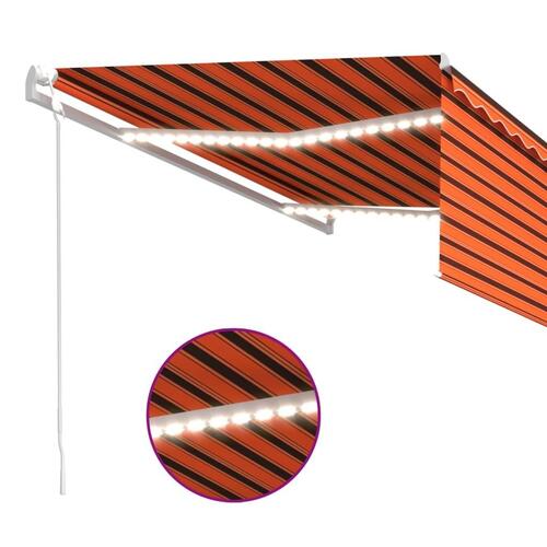 Markise m. gardin+LED+vindsensor 4x3 m automatisk orange/brun