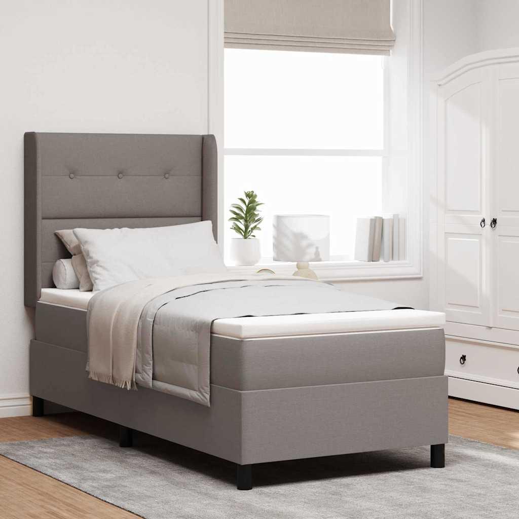 LED Box Spring Bed med madras Gråbrun 90 x 200 cm Stof billede