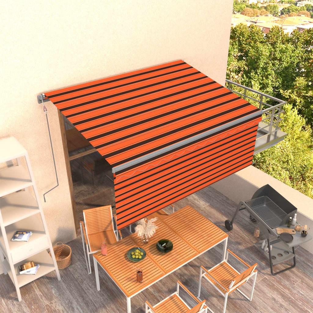 Markise m. gardin 3x2,5 m automatisk betjening orange og brun