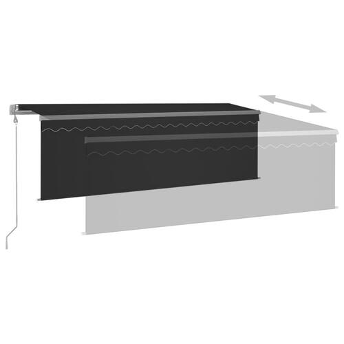 Markise m. gardin+LED+vindsensor 4x3 m automatisk antracitgrå