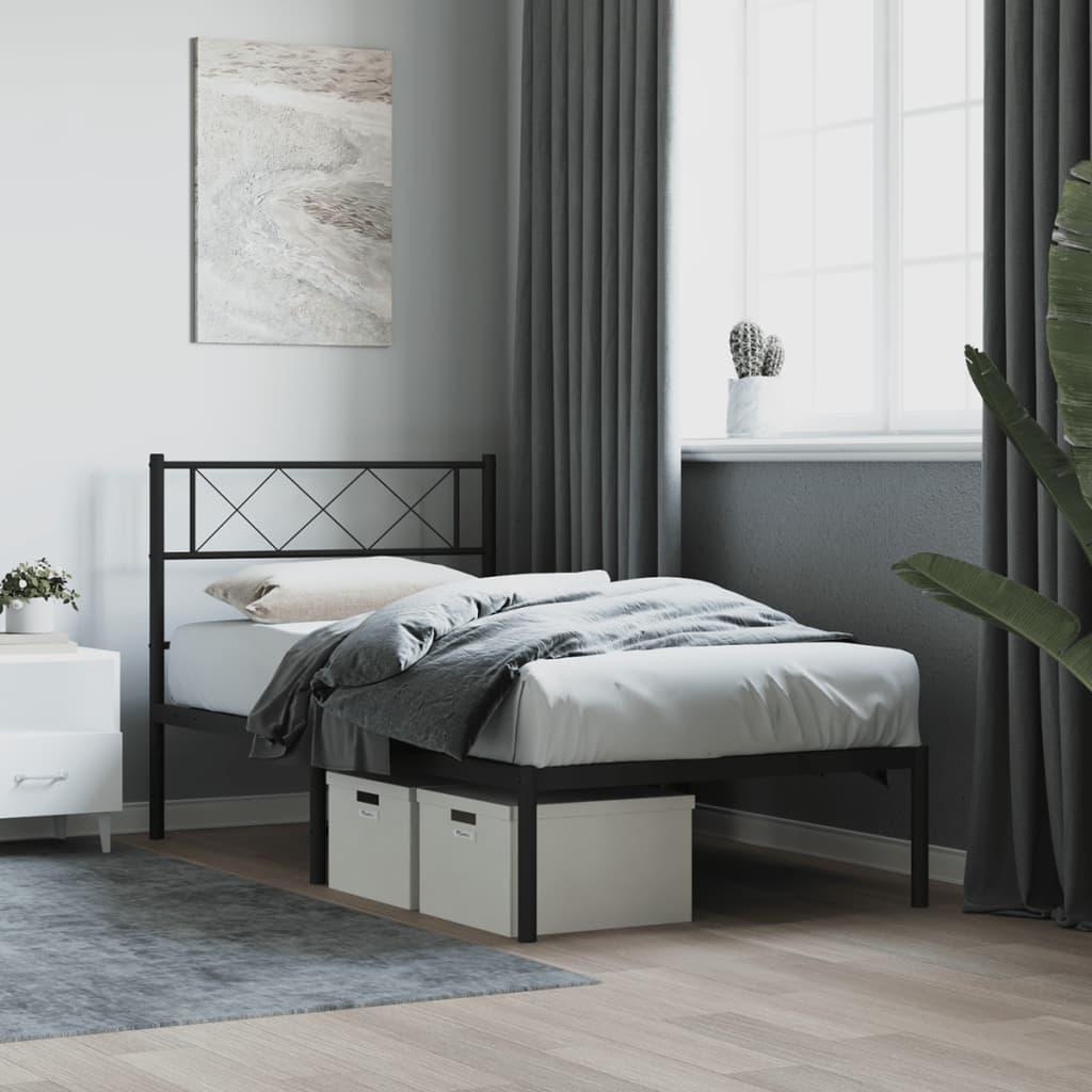 Sengeramme med sengegavl 90x200 cm metal sort billede