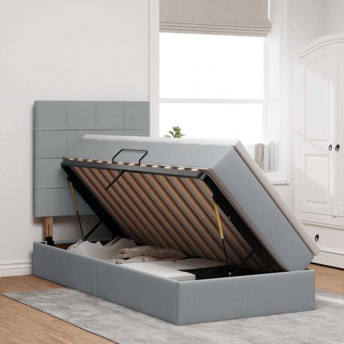 Seng med opbevaring og LED Lysegrå 90 x 190 cm Polyester