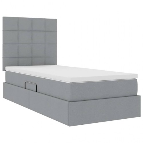 Seng med opbevaring og LED Lysegrå 90 x 190 cm Polyester