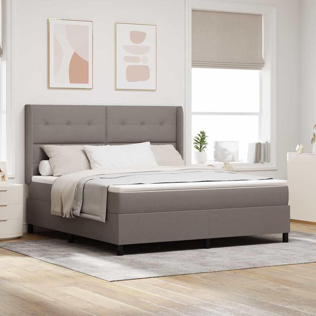 LED Box Spring Bed med madras Gråbrun 180 x 200 cm Stof billede