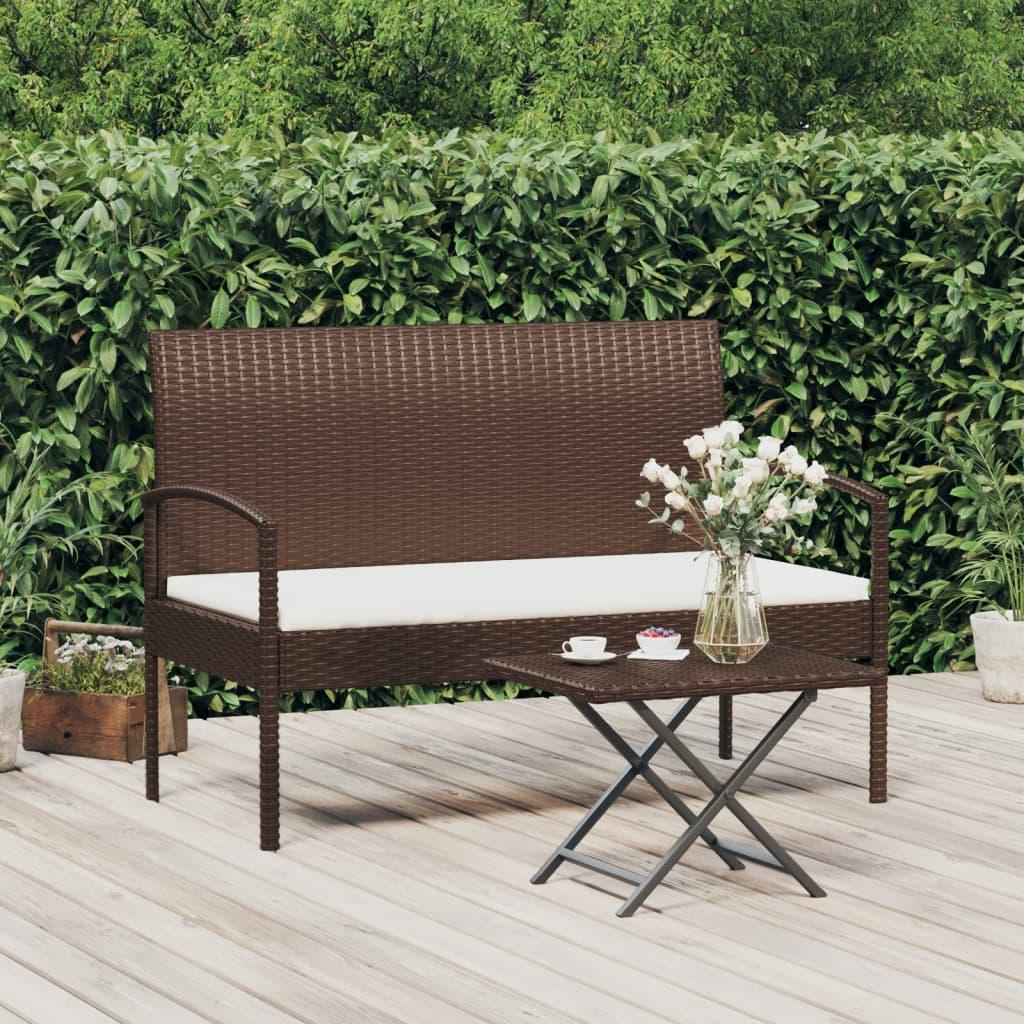 Havebænk med hynde 105 cm polyrattan brun billede