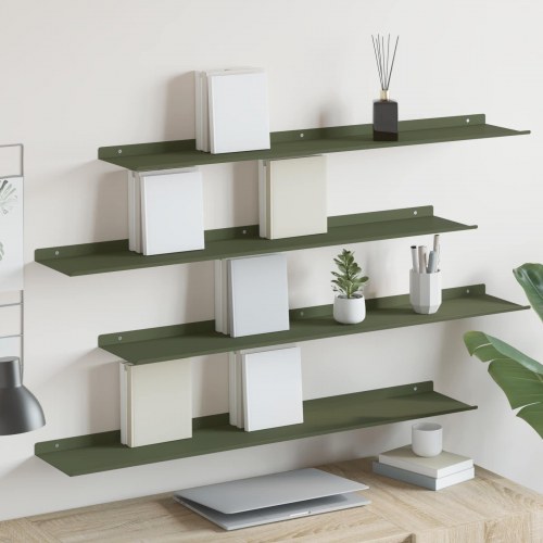 Væghylde med hylde 4 stk Oliven grøn 100 x 18 x 2,5 cm