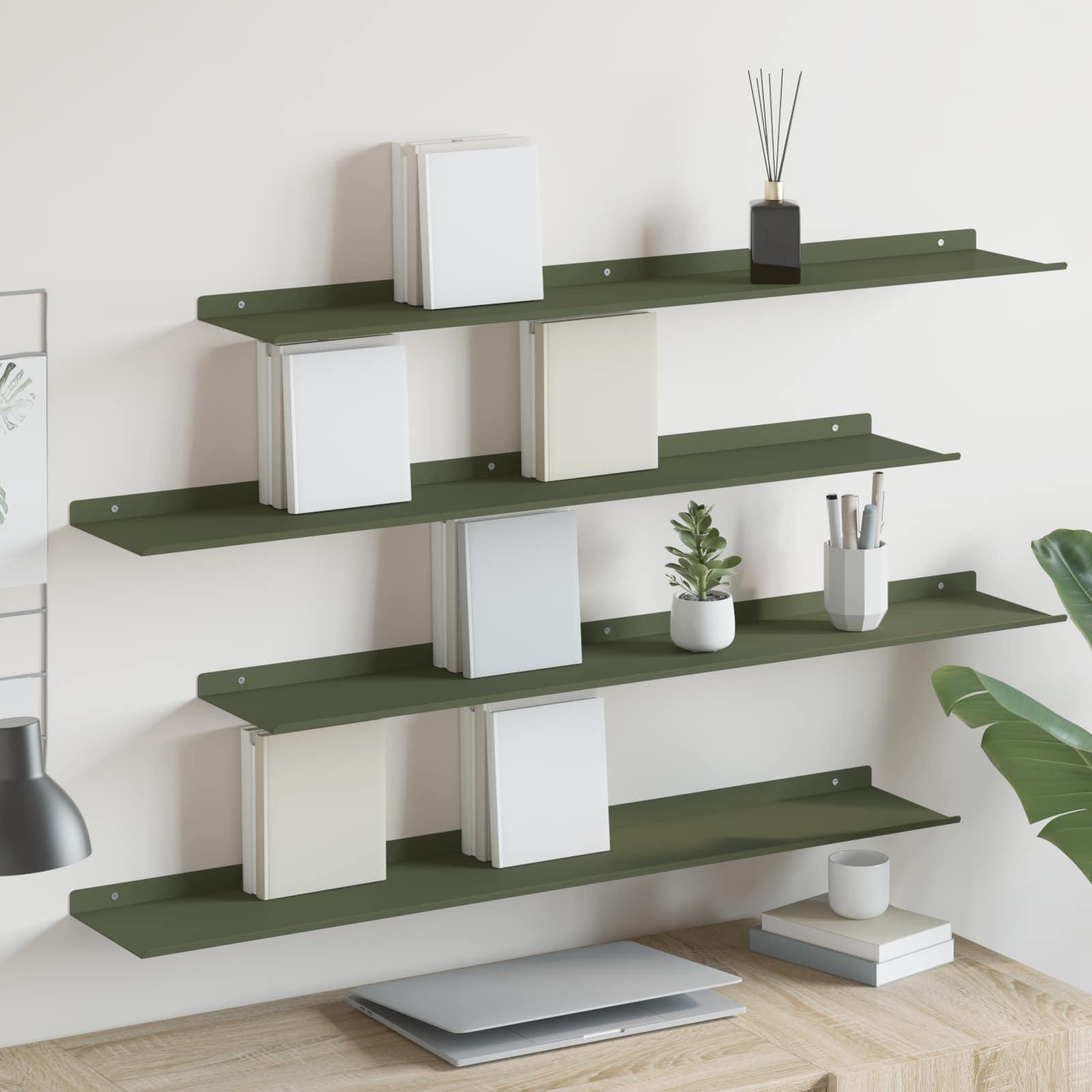 Væghylde med hylde 4 stk Oliven grøn 100 x 18 x 2,5 cm