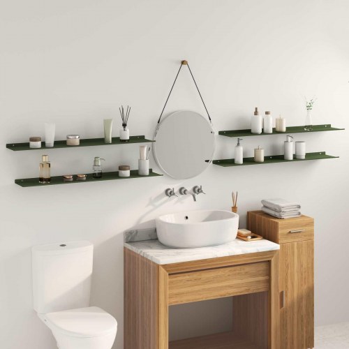 Væghylde med hylde 4 stk Oliven grøn 100 x 18 x 2,5 cm