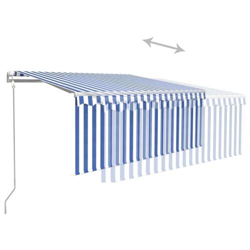 Markise m. gardin+LED+vindsensor 3x2,5 m automatisk blå og hvid