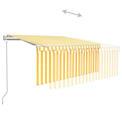 Markise m. gardin+LED+vindsensor 3x2,5 m automatisk gul og hvid