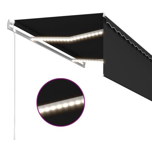 Markise m. gardin+LED+vindsensor 3x2,5 m automatisk antracitgrå