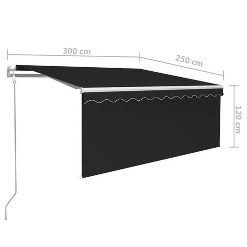 Markise m. gardin+LED+vindsensor 3x2,5 m automatisk antracitgrå