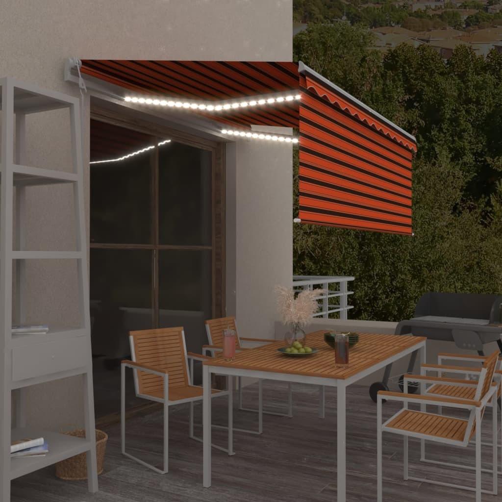 Markise m. gardin+LED+vindsensor 3x2,5 m automatisk orange/brun