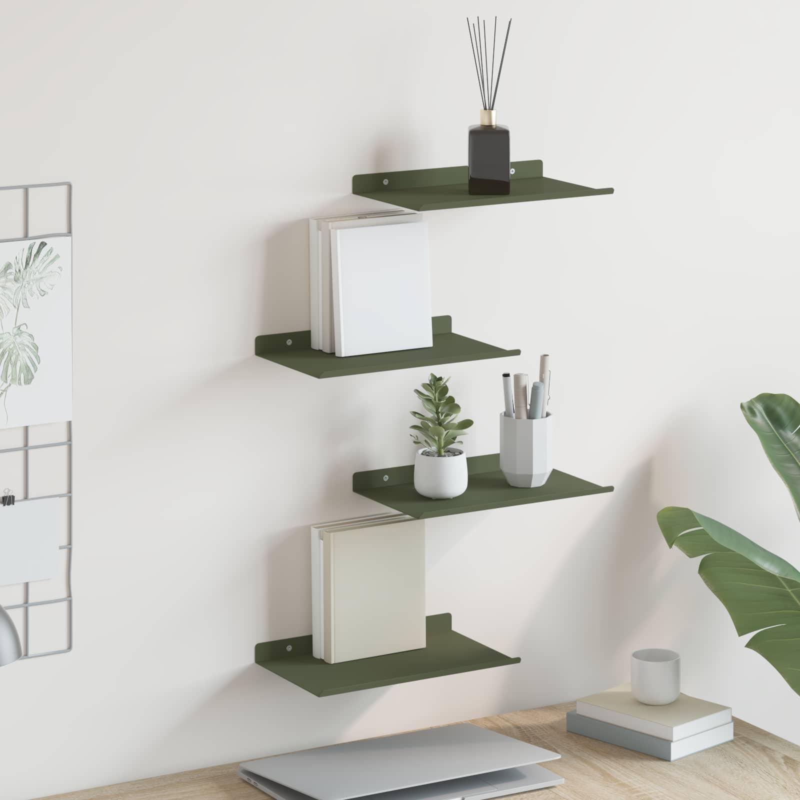 Væghylde med hylde 4 stk Oliven grøn 30 x 18 x 2,5 cm billede