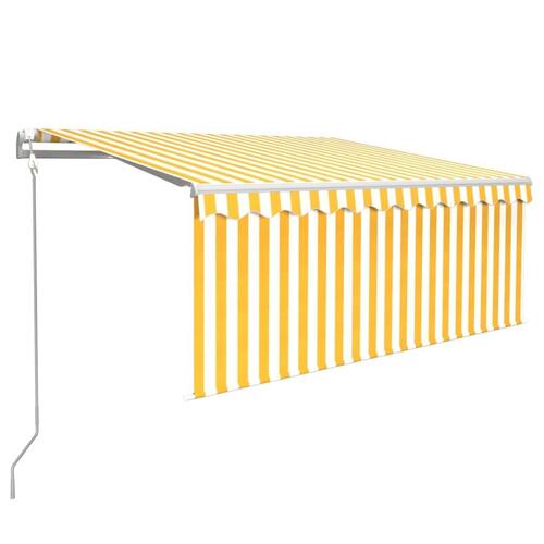 Markise m. gardin+LED+vindsensor 3,5x2,5 m auto gul og hvid