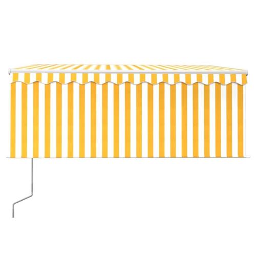 Markise m. gardin+LED+vindsensor 3,5x2,5 m auto gul og hvid