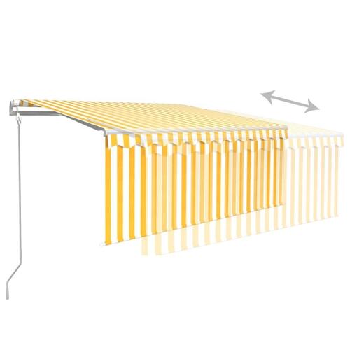 Markise m. gardin+LED+vindsensor 3,5x2,5 m auto gul og hvid