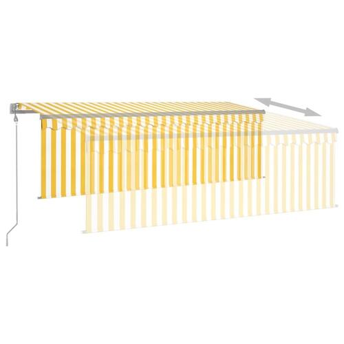 Markise m. gardin+LED+vindsensor 4x3 m automatisk gul og hvid