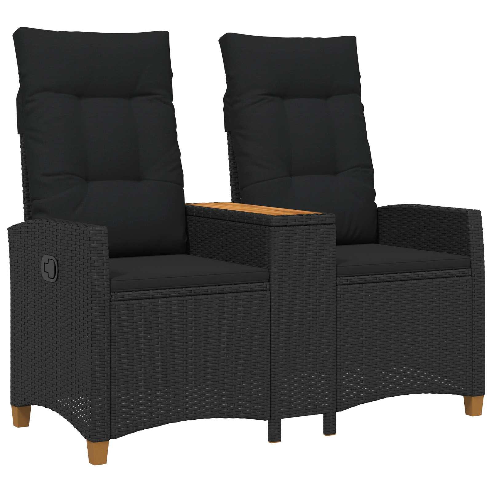 Reclining Bench med Bord Sort 126 x 65 x 112 cm polyrattan billede