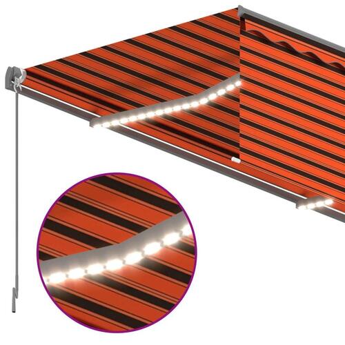 Markise m. gardin+LED+vindsensor 4x3 m automatisk orange/brun