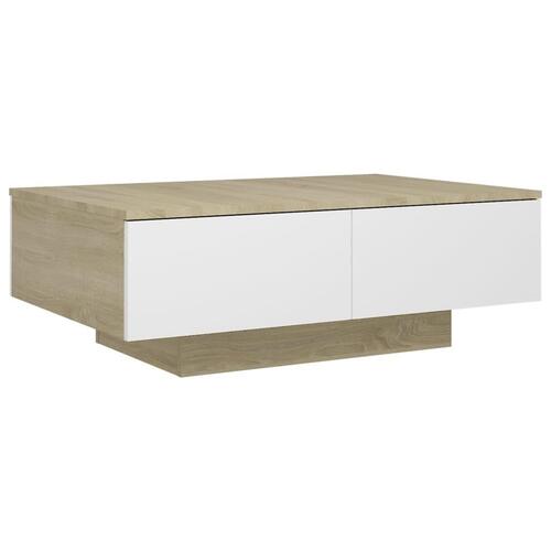 Sofabord 90x60x31 cm konstrueret træ hvid og sonoma-eg