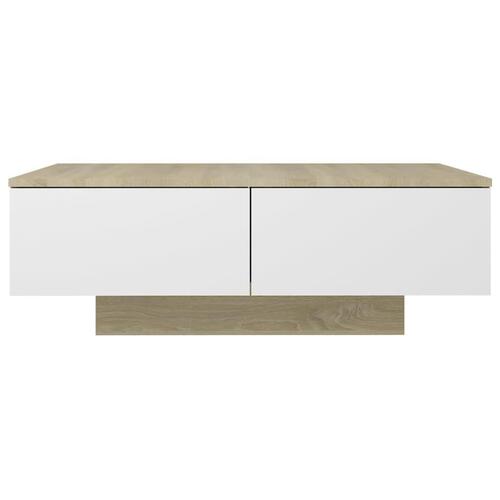 Sofabord 90x60x31 cm konstrueret træ hvid og sonoma-eg
