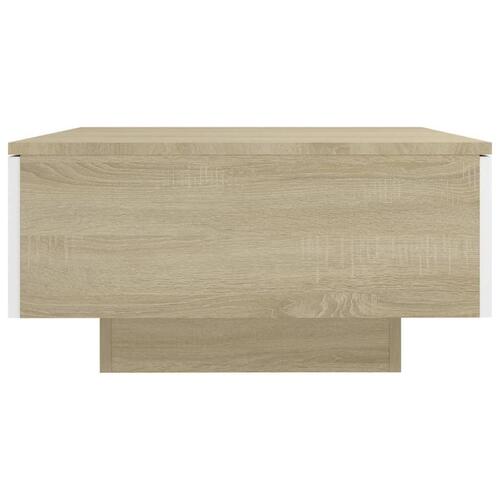 Sofabord 90x60x31 cm konstrueret træ hvid og sonoma-eg