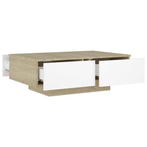 Sofabord 90x60x31 cm konstrueret træ hvid og sonoma-eg