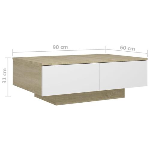 Sofabord 90x60x31 cm konstrueret træ hvid og sonoma-eg