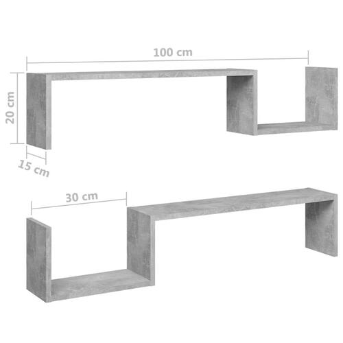 Væghylder 2 stk. 100x15x20 cm spånplader betongrå