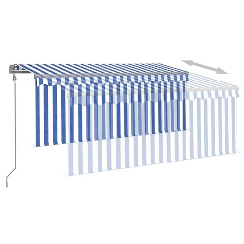 Markise m. gardin+LED+vindsensor 3,5x2,5 m auto blå og hvid