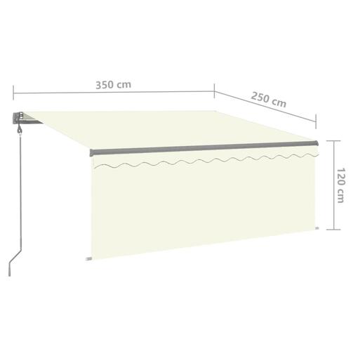Markise m. gardin+LED+vindsensor 3,5x2,5 m auto cremefarvet