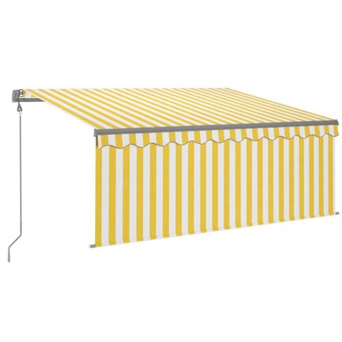 Markise m. gardin+LED+vindsensor 3,5x2,5 m auto gul og hvid