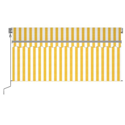 Markise m. gardin+LED+vindsensor 3,5x2,5 m auto gul og hvid